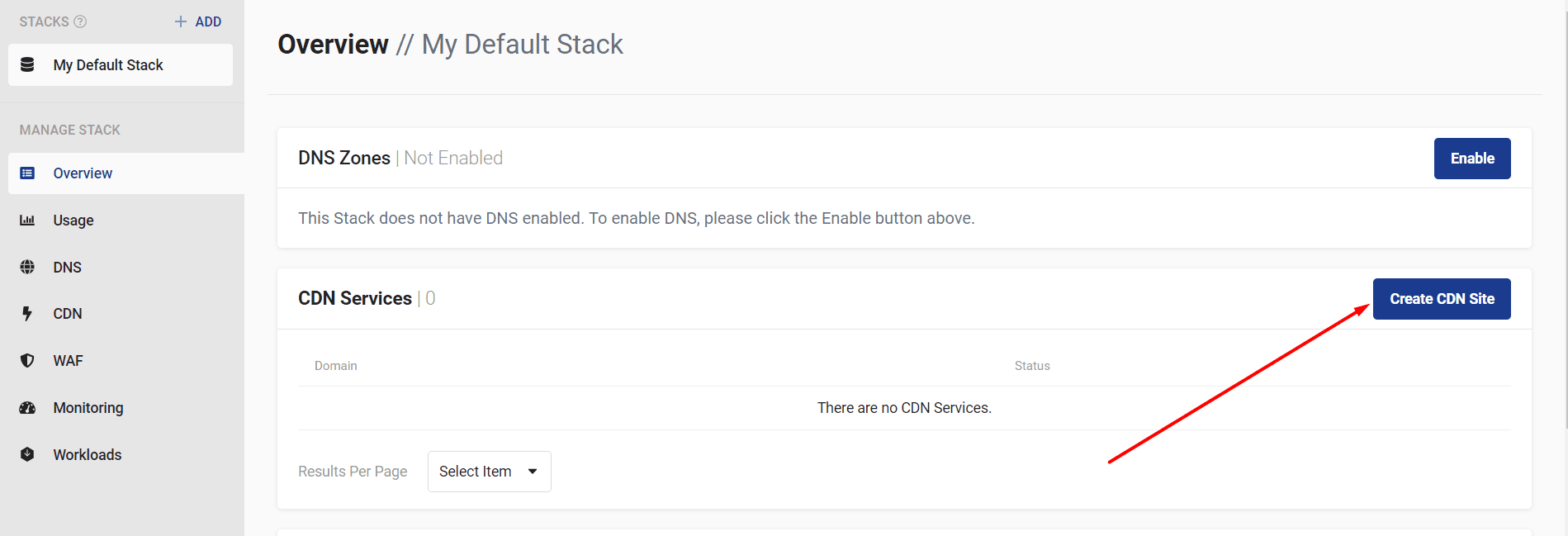 StackPath Overview Tab