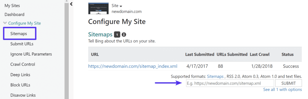 Submit Sitemap File Bing Webmaster Tools